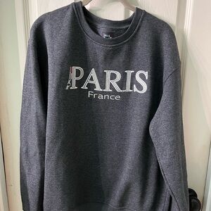 Paris France Embroidered Crewneck Sweatshirt - Dark Gray